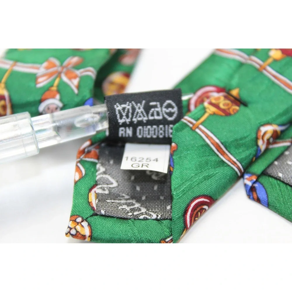 Keith Daniels Mens Green Silk Christmas Tie Santa Ornament Novelty 16254 GR
